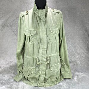 Celebrity Pink Military Jacket Womens L Green Utility Pockets Outdor Long Sleeve